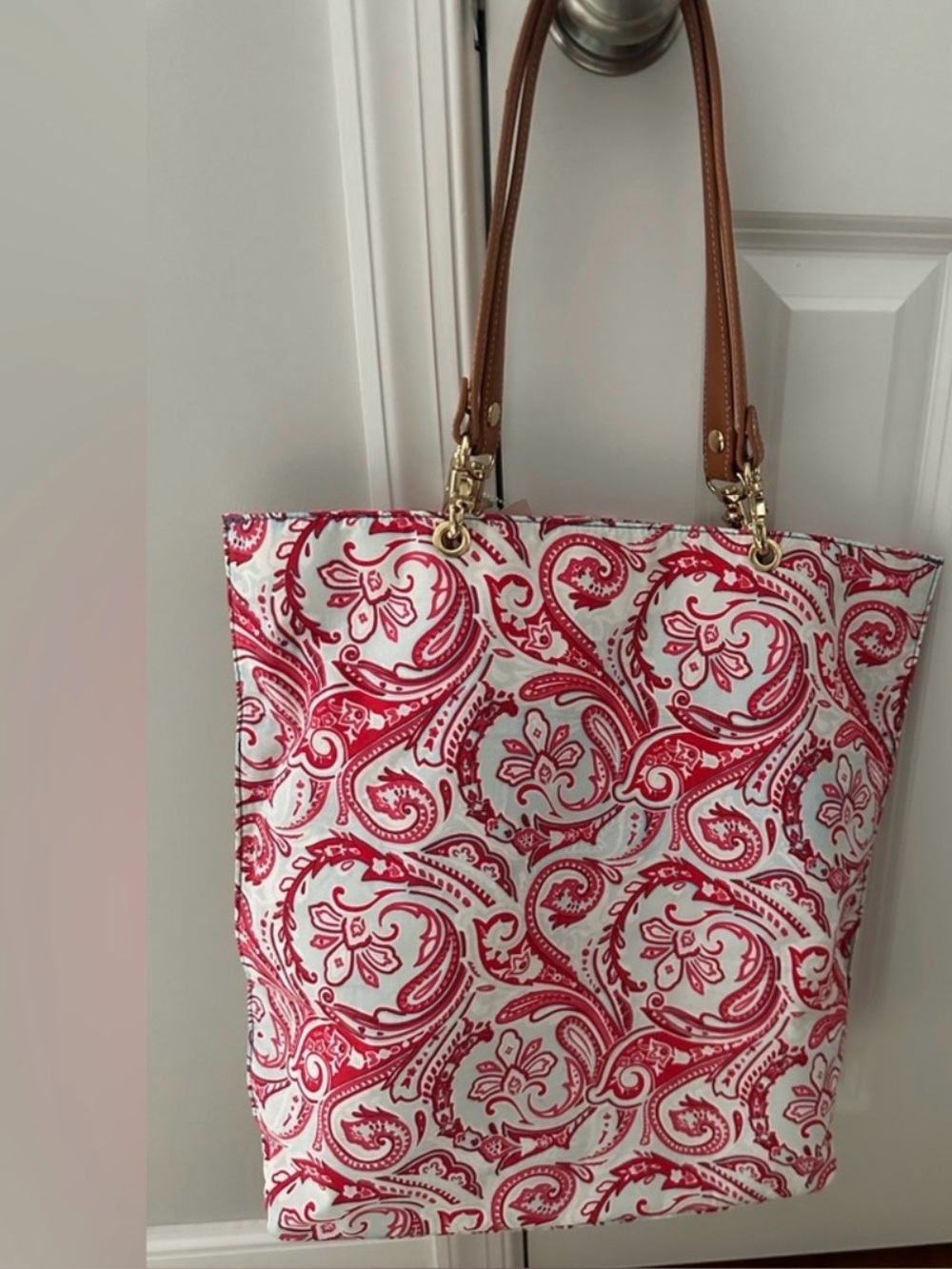 J. McLaughlin red, blue and white paisley handbag / tote with removable straps